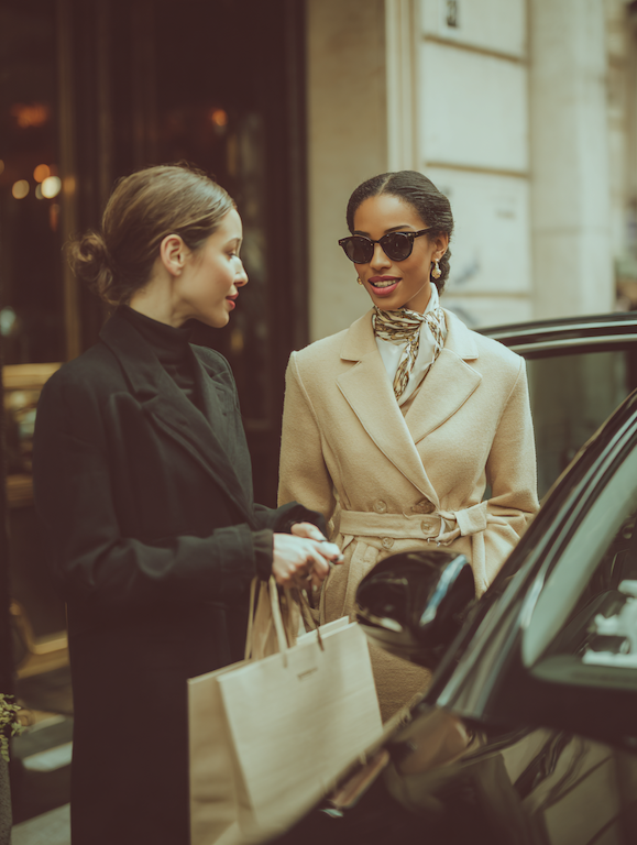 Cliente internationale accompagnée lors d'une expérience de shopping privé à Paris